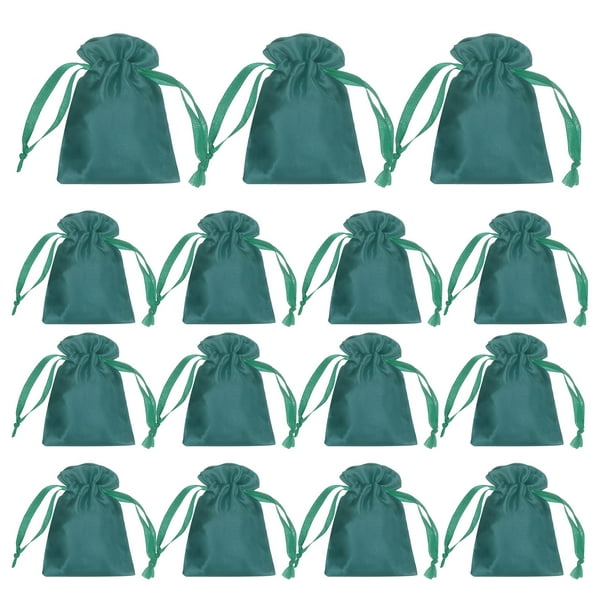 15 piezas de bolsas de regalo de satén verde con cordón, 4.7" x 3.5" bolsas de favor para fiestas, bolsas de favor para bodas de cumpleaños de caramelos
