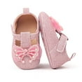 thumbnail image 2 of Baby Mary Jane Flats for Little Girls with Bowknot Cotton Anti Skid Sole Infant First Walker Princess Dress Crib Wedding Shoes Footwear (0-3 Months, Pink), 2 of 8