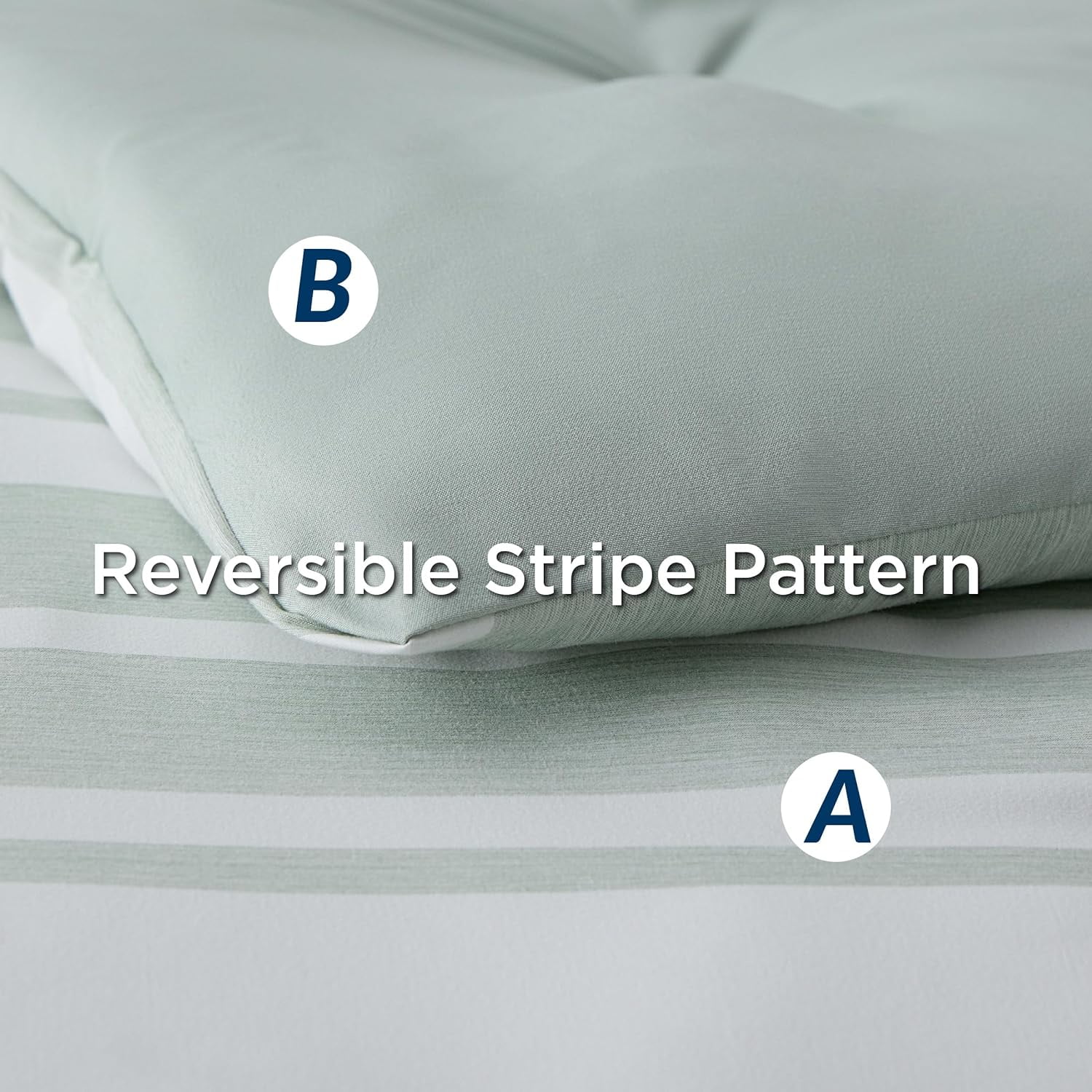 U by Bedsure Full Comforter Set, 7 Pieces Sage Green Striped Bedding Sets All Season, Bed in a Bag with Comforter, Sheets, Pillowcases & Shams