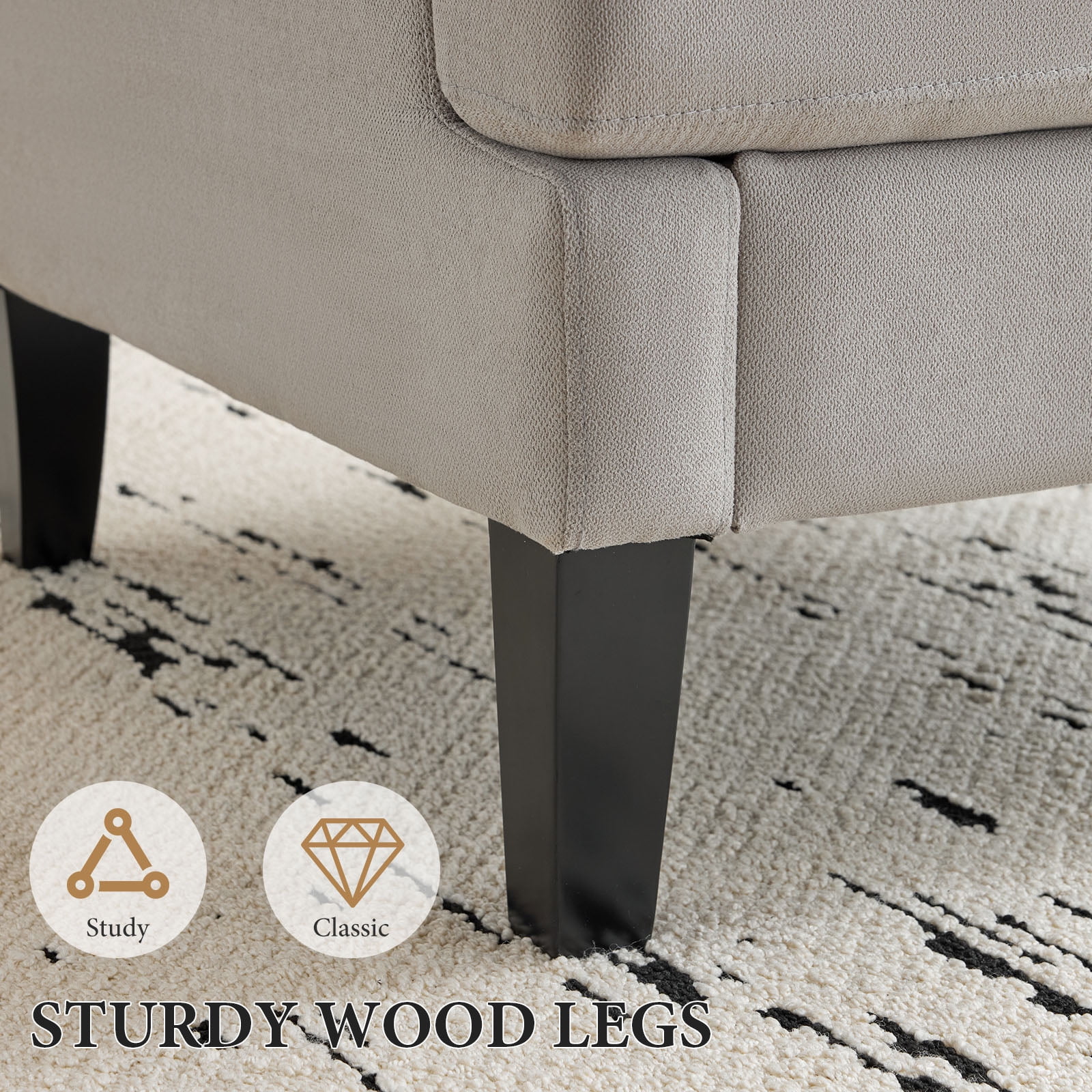 Bezseller Modern Accent Chair, Upholstered Armchair with Solid Legs,for Living Room, Bedroom, Office, Beige