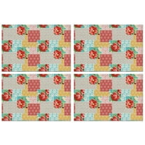 Pioneer Flower Floral Print Pattern Summer Placemats Table Placemats Set Of 4-Linen Kitchen Washable Placemats Table Mats 12x18 Inch Non-Slip Heat Resistant
