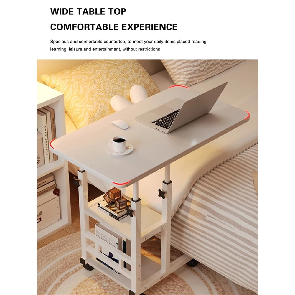 Zzistar Small Mobile Standing Desk, Adjustable Height Portable Rolling Desk, Tiltable Desk C Shaped End Table For Couch, Hospital Table Laptop Stand For Home Office School White 60 x 40CM