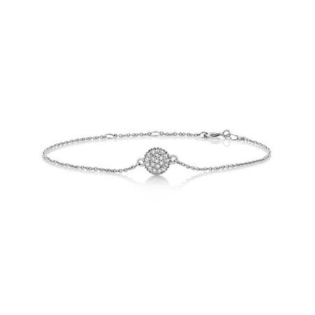 Gold Pave Diamond Bracelet - 10K Solid White Gold 0.10 cttw Diamond Pave Disc Bracelet 6