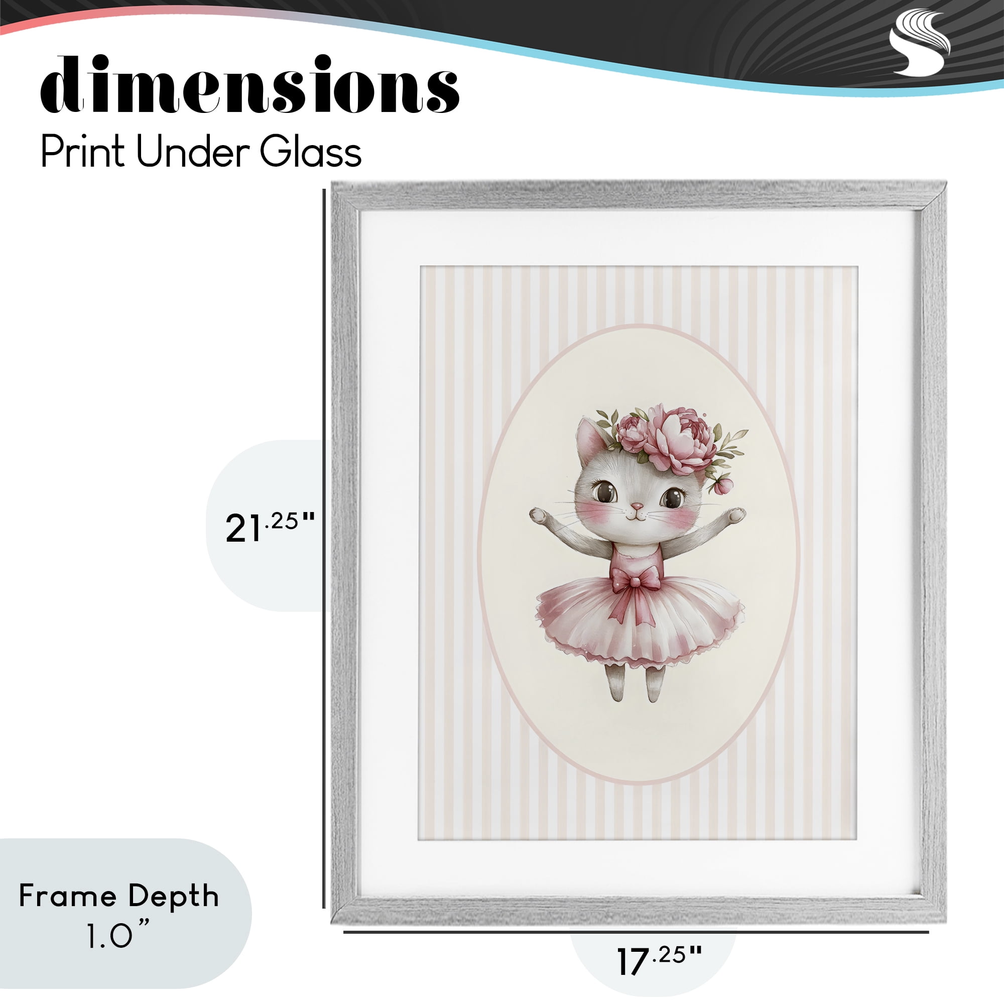 Stupell Industries Nursery Ballerina Cat Striped Gray Framed Print Under Glass, design by LSR Design Studio
