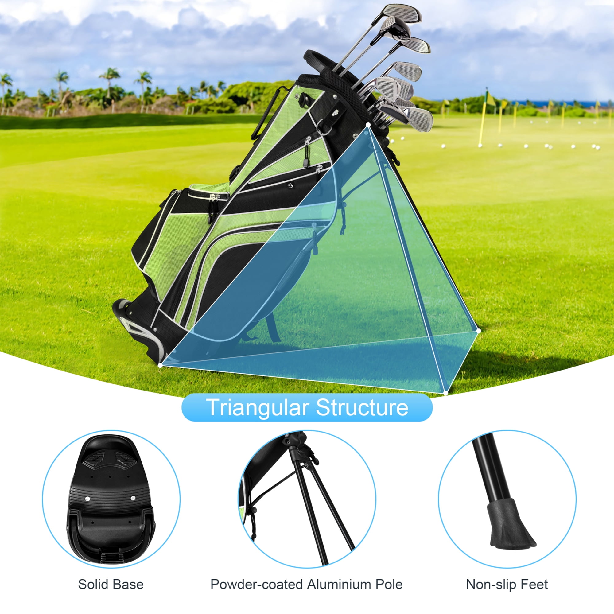 Gymax Golf Stand Bag 6 Way Divider Golf Carry Bag w/ Straps & 7 Storage Pockets Green