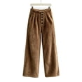 thumbnail image 4 of Karymi Women's Pants Solid Plush Fuzzy Wide Leg Pants, Elastic Waist Decorative Button Front Warm Fluffy Long Trousers, 4 of 5