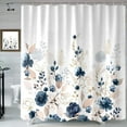 thumbnail image 2 of Navy Blue and Gold Flower Shower Curtain, Boho Watercolor Floral Leaves Cute Fabric Shower Curtains Set for Bathroom Decorative with Hooks 72 X 72 inch Beautiful Bath Decor, 2 of 6