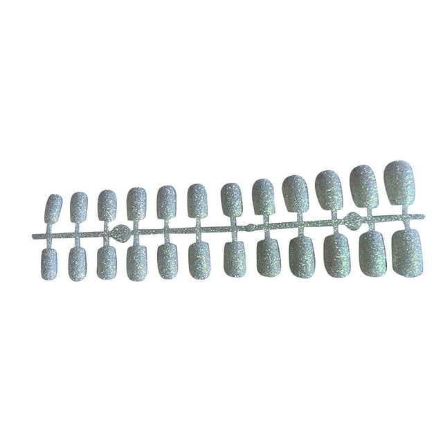 24 Pieces False Nails Glitter Square Pattern Press on Artificial Nail Tips Elegant Full Wrapping Beauty Kit Manicure Decoration white