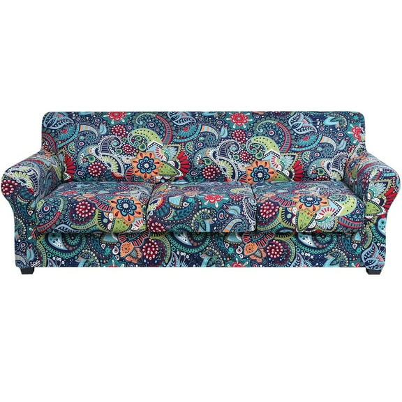 Couch Cover， Covers, Floral Pattern, Stretch, Printed, Sofa Slipcovers, for 3 Cushion Couch Sofa, Washable Furniture Protector for Dogs