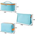 thumbnail image 2 of Neceser de 3 piezas para mujer, bolsa de maquillaje de PU, bolsa de cosméticos de viaje portátil, resistente al agua y duradera (azul claro), 2 of 5