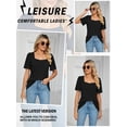 thumbnail image 3 of ZXSXSY Women Square Neck Ruch Short Sleeve Solid Color Top, 3 of 5