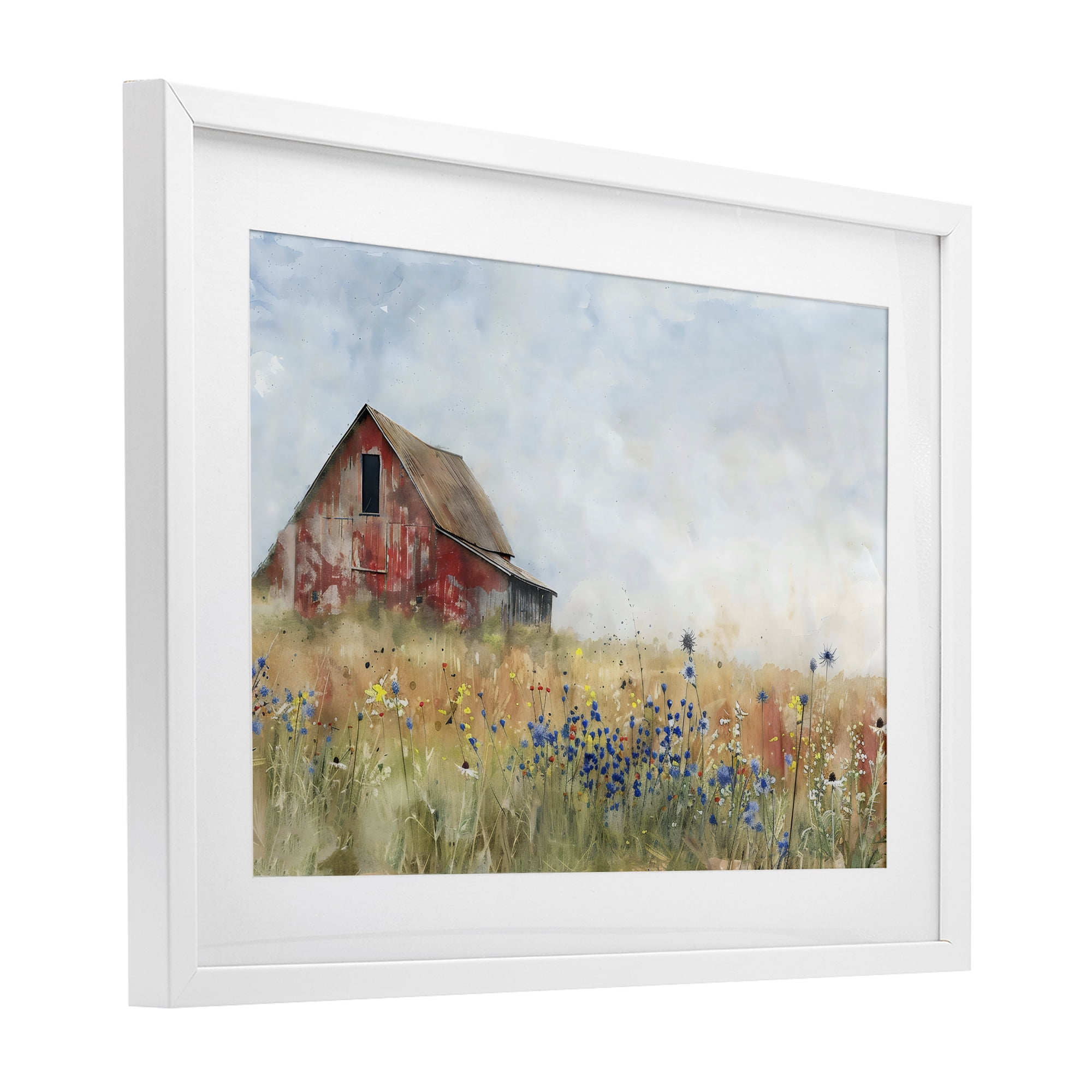 Stupell Industries Rustic Barn in Colorful Meadow White Framed Print Under Glass, design by Creative Studio