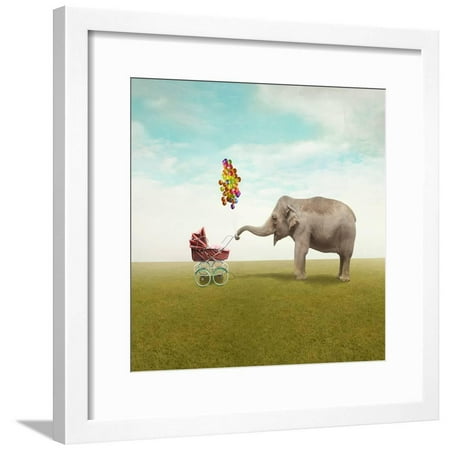 Heys 4 Wheel Funny Illustration with a Beautiful Elephant Leading Walking Her Child in a Wheelchair Framed Print Wall Art By Valentina Photos ()