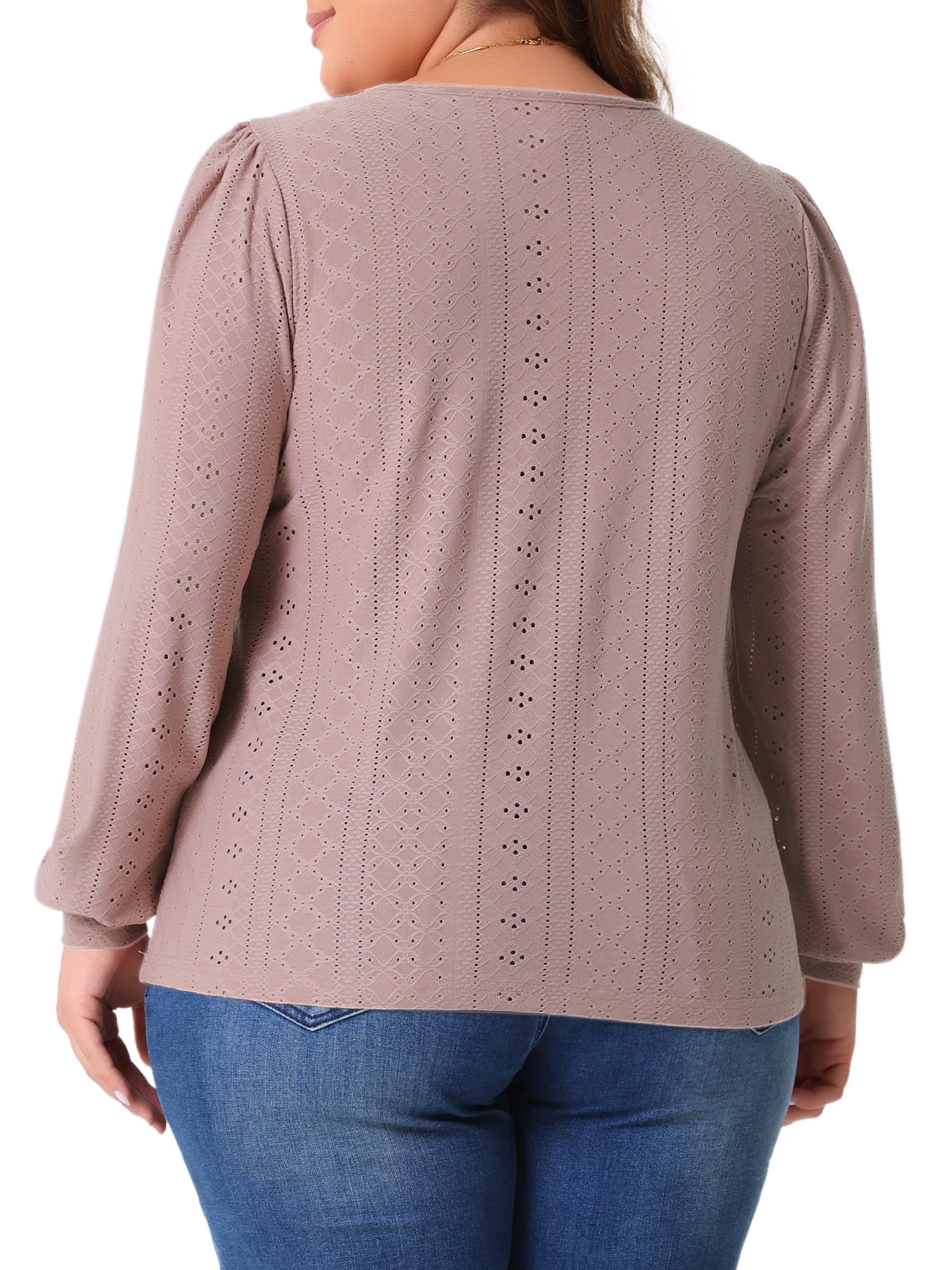 DARING DIVA Women's Plus Square Neck Hollow Dressy Casual Eyelet Shirts 4X Dark Pink