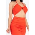 thumbnail image 3 of Chic Solid Crisscross Halter Top with Ruched Mini Skirt Ensemble, 3 of 10
