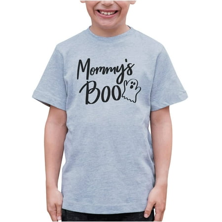 

7 ate 9 Apparel Kids Happy Halloween Shirts - Mommy s Boo - Funny Ghost Tee - Grey T-Shirt 4T