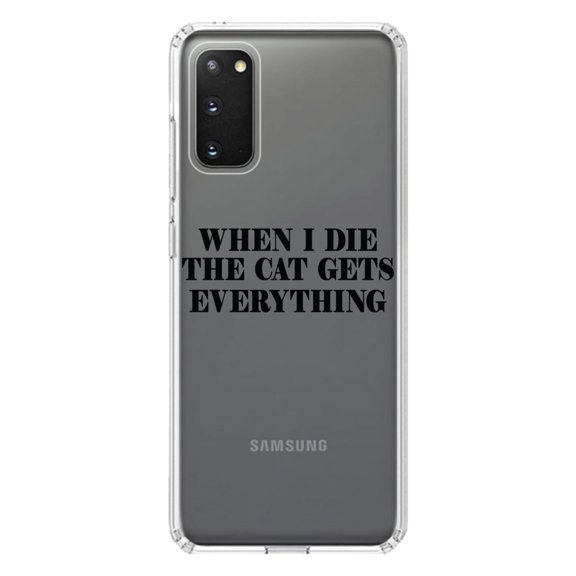 DistinctInk Clear Shockproof Hybrid Case for Galaxy S20 ULTRA / 5G (6.9" Screen) - TPU Bumper Acrylic Back Tempered Glass Screen Protector - When I Die The Cat Gets Everything
