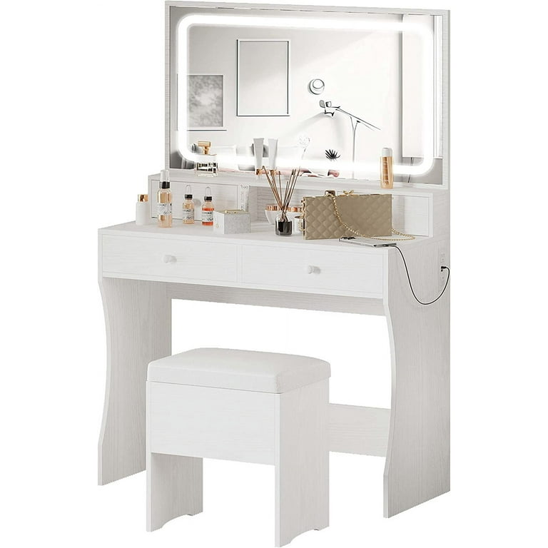 IRONCK Vanity Makeup Table with LED Mirror, USB Outlet, 4 IRONCK Vanity Makeup Table with LED Mirror, USB Outlet, 4
