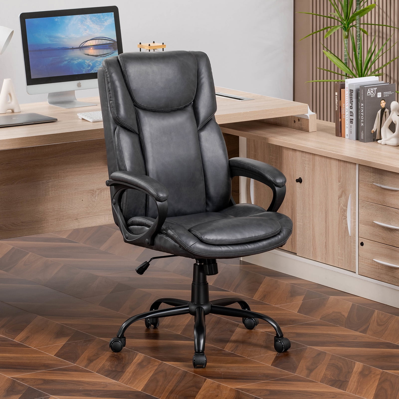 Mainstays Executive Ergonomic High Back Leather Home Office Desk Chair, Gray