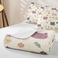 thumbnail image 4 of Manfei Cartoon Cat Twin Quilt Set, Spring Leaf Flower Twin Coverlet Set, Cream, 2pcs, 1 Bedspread and 1 Pillowcase, 4 of 7