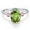 thumbnail image 3 of Gem Stone King 14K White Gold Green Peridot and Pink Lab Grown Diamond Engagement Ring for Women | 3.06 Cttw | Oval 10X8MM | Gemstone August Birthstone | Size 7, 3 of 6