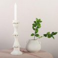 thumbnail image 1 of Washed White Wooden With Beads Candle Holder, 1 of 1