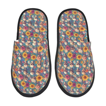 Balery Skull sunflower daisy Slient Indoor Furry Fleece Comfort House Shoes Soft Non-Slip Home Shoes Cotton slippers House Slippers-- Medium