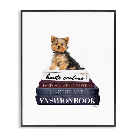 Stupell Industries Eclectic Fashion Designer Pet Dog Bookstack Watercolor Black Framed Giclee Art, 11 x 14, by Amanda Greenwood