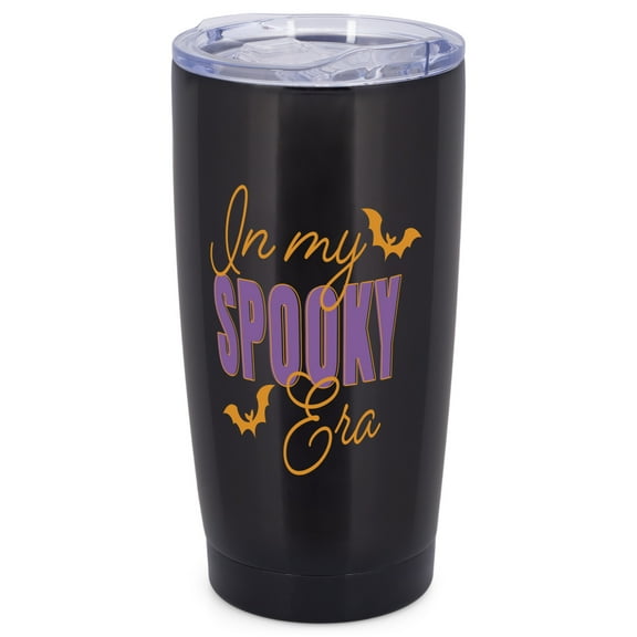 Elanze Designs In My Spooky Era Bats Halloween Wrap-Around Design 20 Ounce Stainless Steel On-The-Go Coffee Mug, Thermal Travel Tumbler with Leak Resistant Slide Lid, Sleek Black
