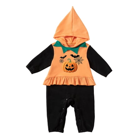 LIIPEE Halloween Graphic Hooded Baby Bodysuits For Boys Long Sleeve Cute Onesies Kids Autumn Winter Comfortable Crawling Clothing 6-9 Months