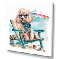 Designart Dog On Chair At The Beach III Canvas Wall Art