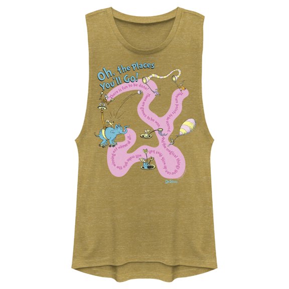 Junior's Dr. Seuss Oh the Places You'll Go Quotes Festival Muscle Graphic T-Shirt