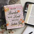 thumbnail image 4 of ZUXONGSY Floral Leopard Print Bible Case for Women Cast Your Burden On The Lord Leather Bible Cover Large Bible Bag with Shoulder Strap Book Carrying Case with Bookmark Christian Gift, 2XL, 4 of 7