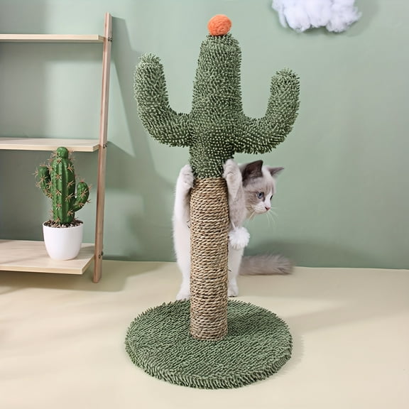 MEKIDULU 23.6 Inch Cactus Cat Scratching Post Tower, Cute Sisal Scratcher for Indoor Cats, Durable Claw Health Play Toy