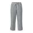 thumbnail image 3 of Lenpel Cotton Linen Capri Pants for Women Lightweight Striped Elastic Waist Cropped Trousers Fashion Side Slit Button Capris, 3 of 7