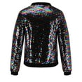 thumbnail image 3 of Sequin Crop Jacket for Women with Zipper Long Sleeve Sparkly Party Outfit Cropped Short Bomber Jacket Coat S-3XL (X-Large, Multicolor), 3 of 5