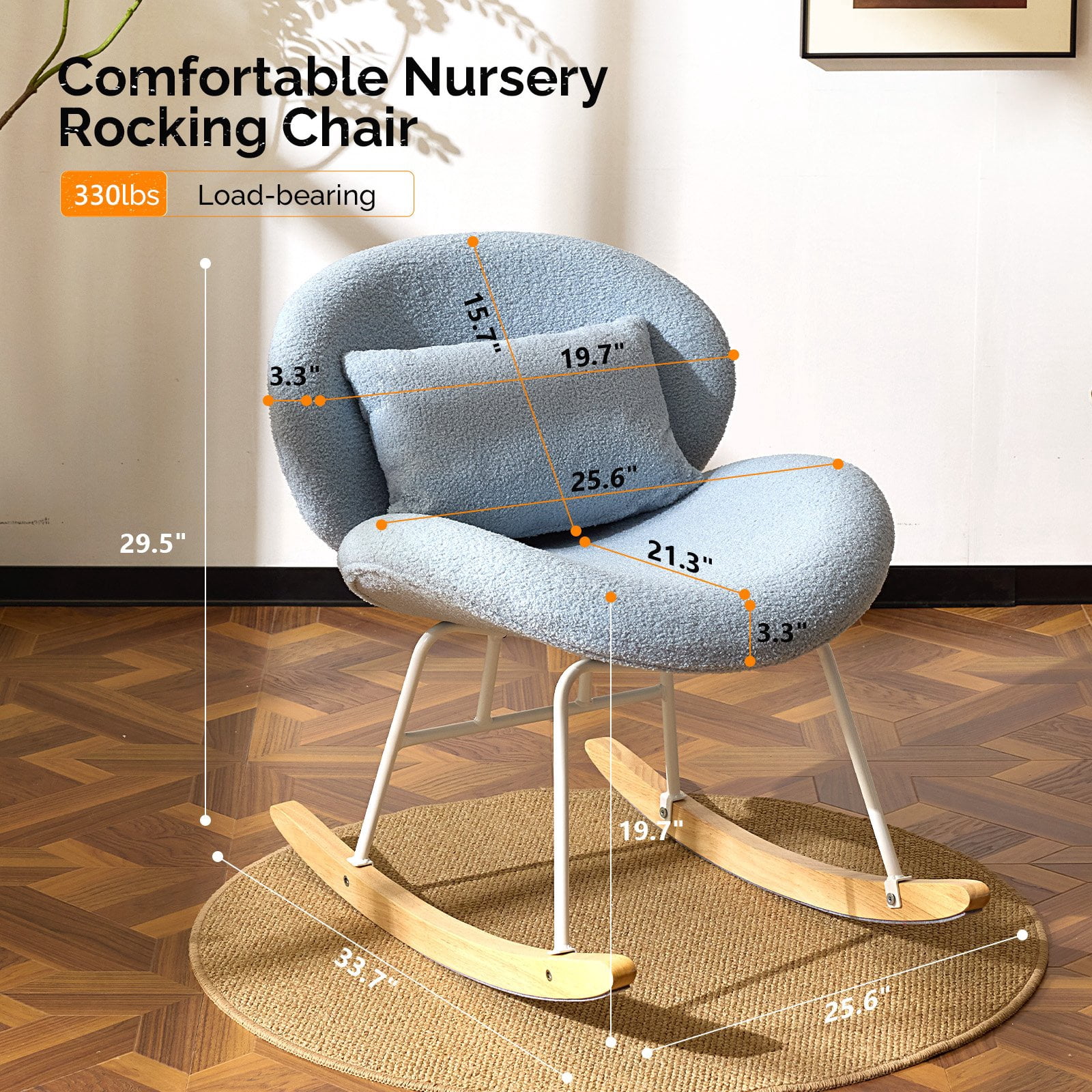 Ktaxon Rocking Accent Chair with Padded Seat, Cute Cozy Nest Style Nursery Chair, Teddy Fleece Glider Rocker with Wooden Metal Frame Light Blue