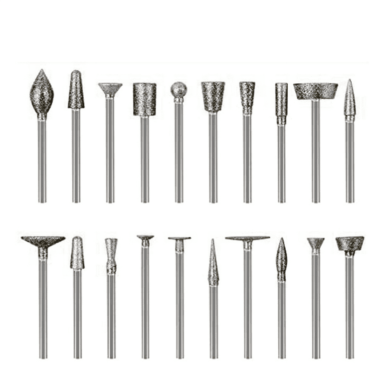 Stone Carving Set Diamond Burr Bits, 20pcs Polishing Kits Rotary Tools Accessories with 1/8' Shank for Carving, Engraving, Grinding, Polishing Stone