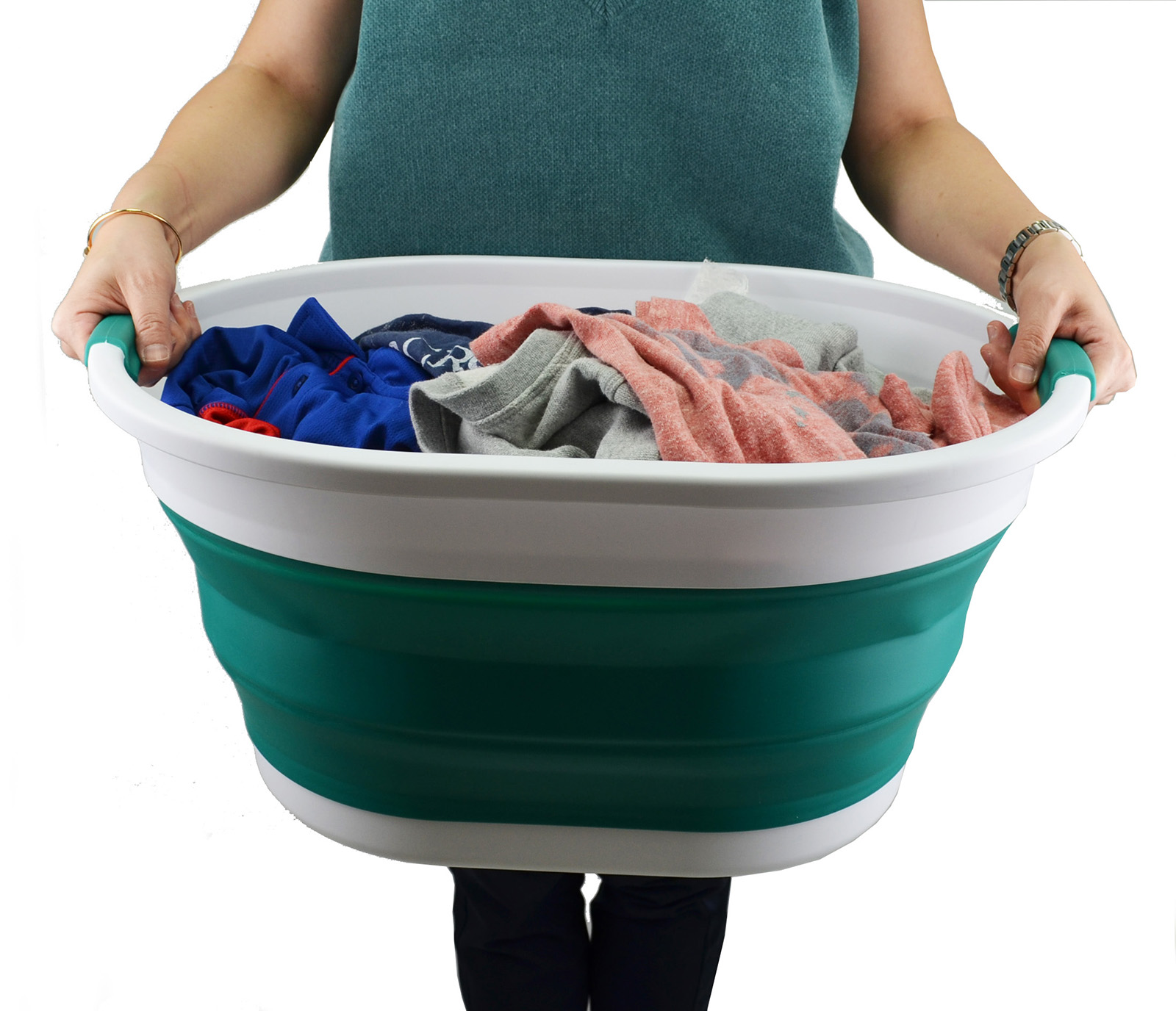 SAMMART 32L (8.4 gallon) Collapsible Plastic Laundry Basket - Foldable Pop Up Storage Container / Organizer - Portable Washing Tub - Space Saving Hamper / Basket, Water Capacity: 24L