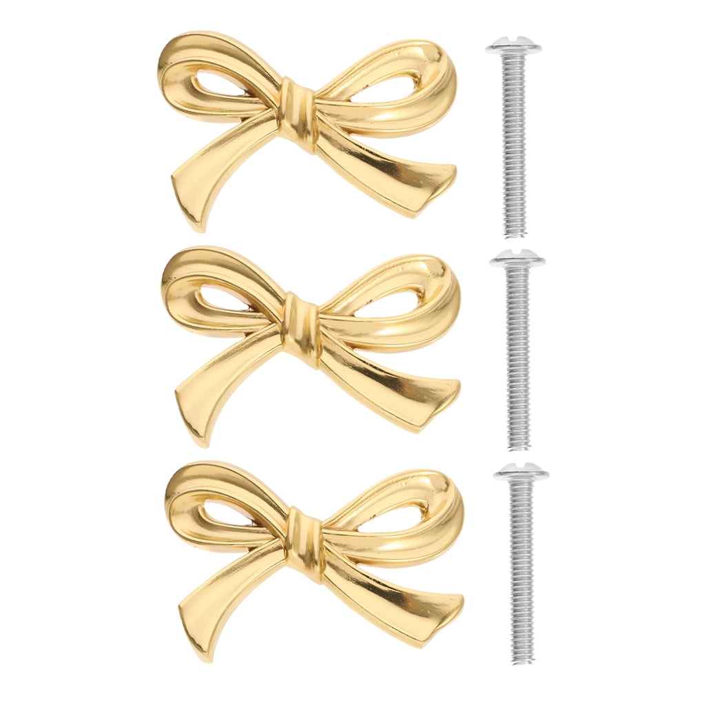 RENACLIPY Vintage Style Golden Brass Drawer Pulls, Artistic Bowknot Design, Easy Maintenance, Set of 3 Handles for Cabinets