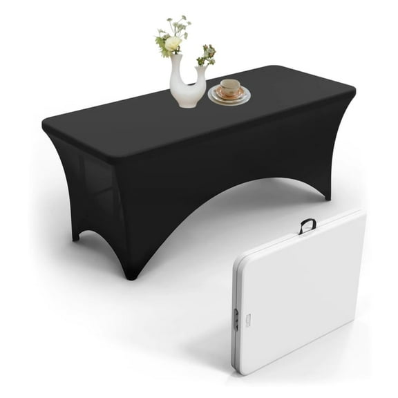 Urby 1pcs Black Spandex Tablecloth Cover for 4ft Folding Table for Party and Events