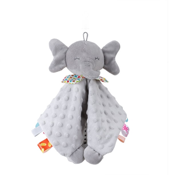 Manta de seguridad para bebé con animal de peluche, etiquetas de felpa supersuaves, juguete, manta para acurrucarse, juguete sensorial relajante, comodidad, gris