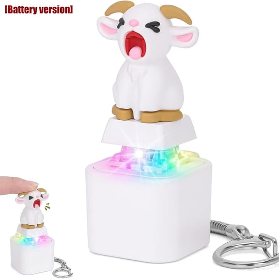 Screaming Goat Keychain with Sound & LED Light, Funny Press Button Fidget Key Ring Bag Charm Novelty Gift, Button Battery