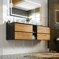 thumbnail image 5 of Eviva Vienna 75 inch Oak Black Wall Mount Bathroom Vanity with Black Integrated Acrylic Sinks, 5 of 7