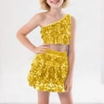 thumbnail image 2 of AWZXDE Girls Sequin Dance Outfit Two Piece Stretchy Comfort Fit Performance Skirt And Top For Parties Events Stage Shows Activewear Gold,11-12 Years, 2 of 6