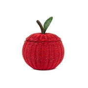 Hand Woven Apple Rattan Storage Basket with Lid Decorative Bin Home Decor Shelf Organizer Cute Handmade Handcrafted Gift Art Decoration Artwork Wicker Size: SMALL - 6" Tall x 5.5" Diameter