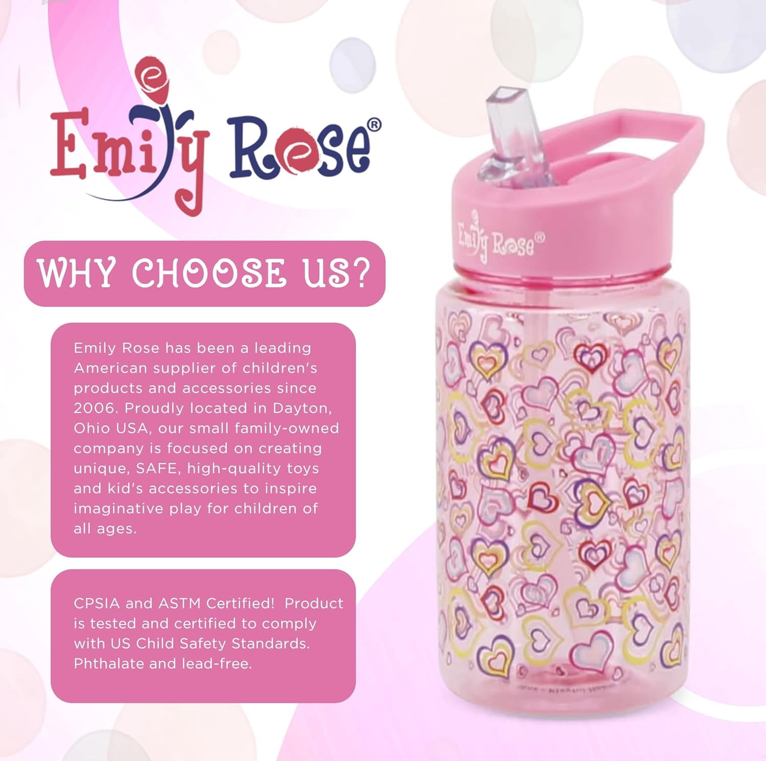 Emily Rose Playful Hearts Girls Heart 3-Piece Reusable Lunch Box, Backpack, and Water Bottle Set