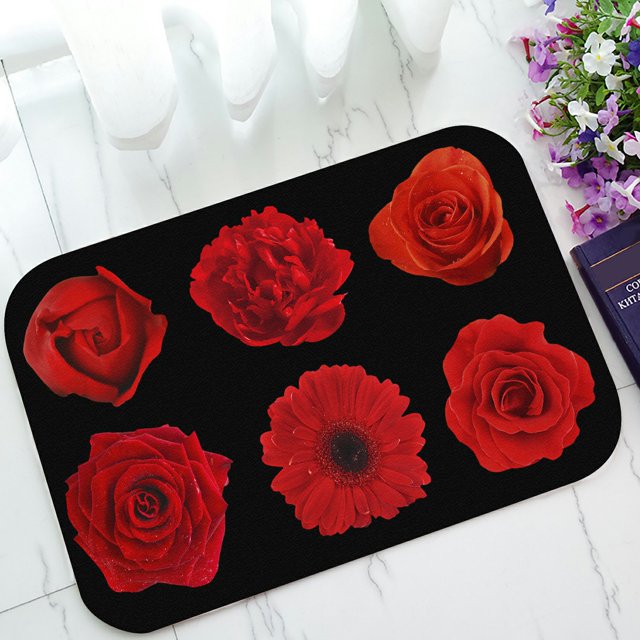 Felpudo de Entrada ABPHQTO Flores Rojas Naturales Peonía Rosas Gerbera Negro 40x60 cm