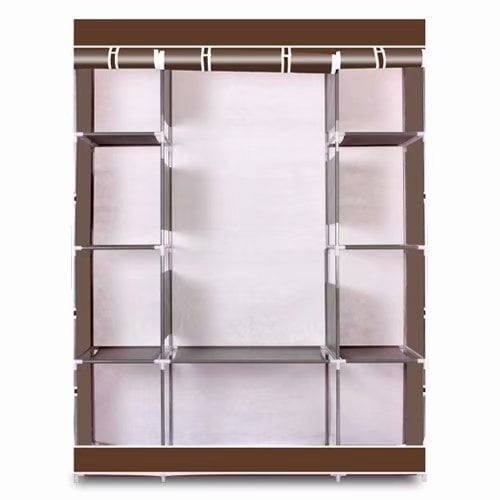 Portable 4 Layer Non Woven Fabric Wardrobe Bedroom Closet Clothes Portable 4 Layer Non Woven Fabric Wardrobe Bedroom Closet Clothes Cupboard Hanging Rail Storage Shelves With 10 Lattices Coffee Com