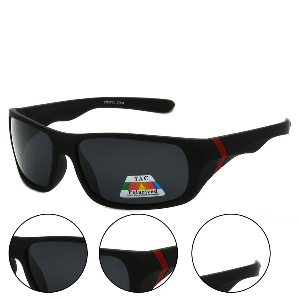Polarized Wrap Around Full Frame Sunglasses Black Red